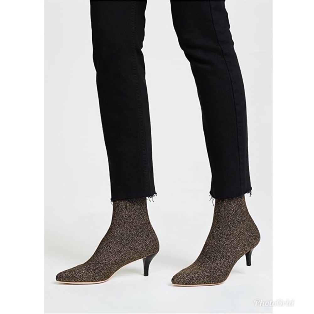 Revolve Loeffler Randall Kassidy Silver Metallic Knit Bootie Size 7.5